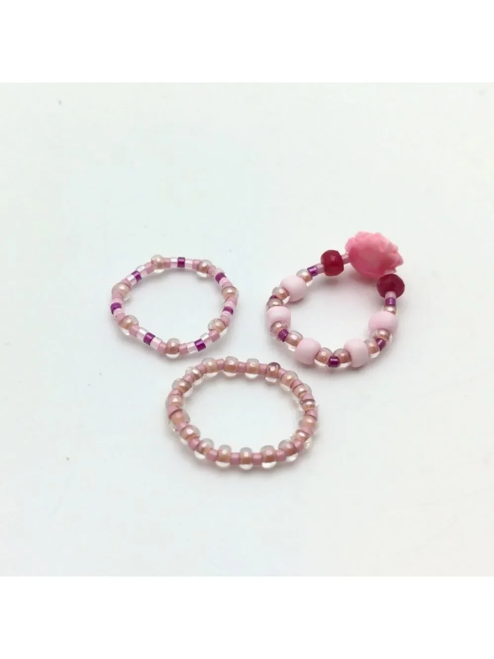 381MIDALANE Genuine Ruby & Bead Stretch Rings